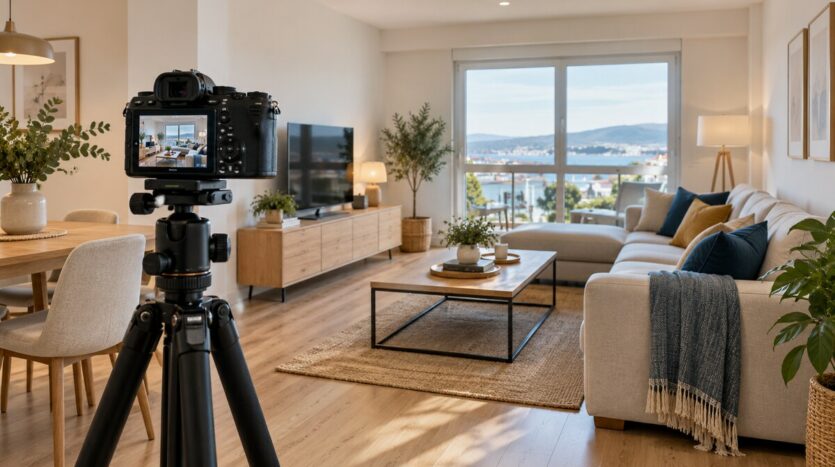 Cámara preparada para un reportaje fotográfico inmobiliario