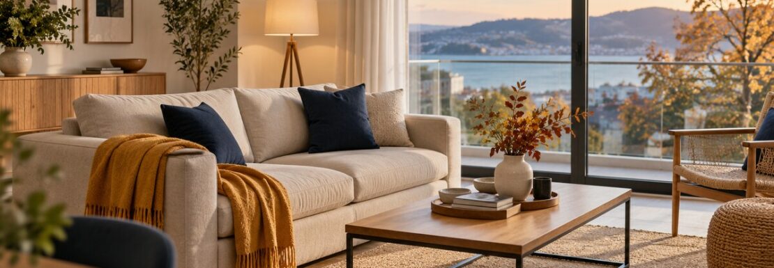 Salón preparado para vender una vivienda en otoño en Lugo