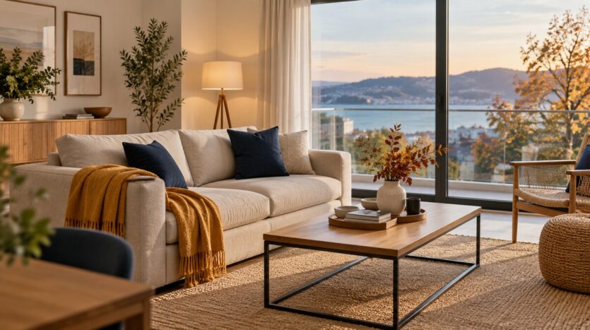 Salón preparado para vender una vivienda en otoño en Lugo