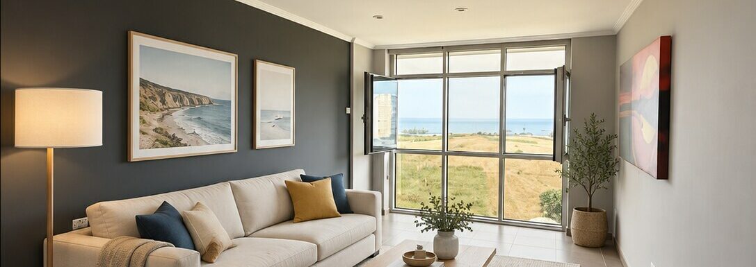 Home staging virtual del salón del dúplex en Foz