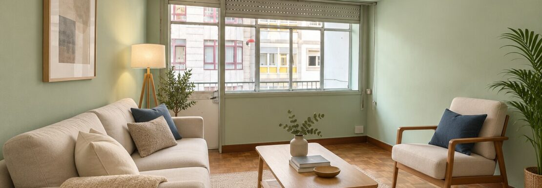 Home staging virtual del salón del piso en San Roque, Lugo