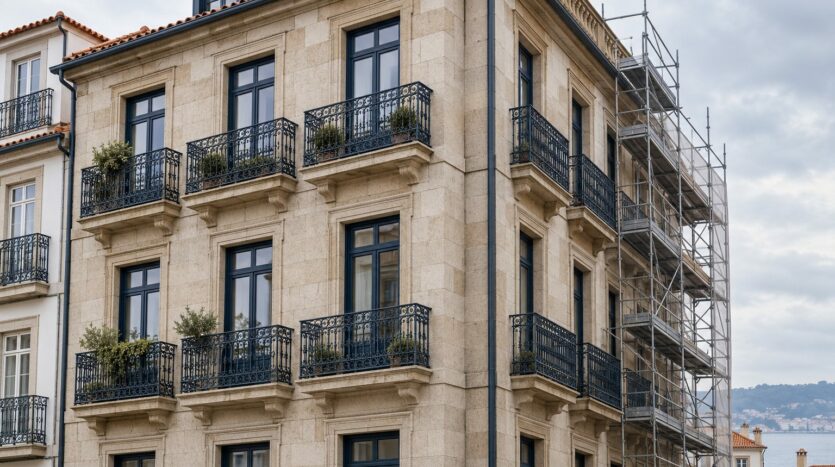 Imagen ilustrativa de un edificio residencial con obras en la fachada